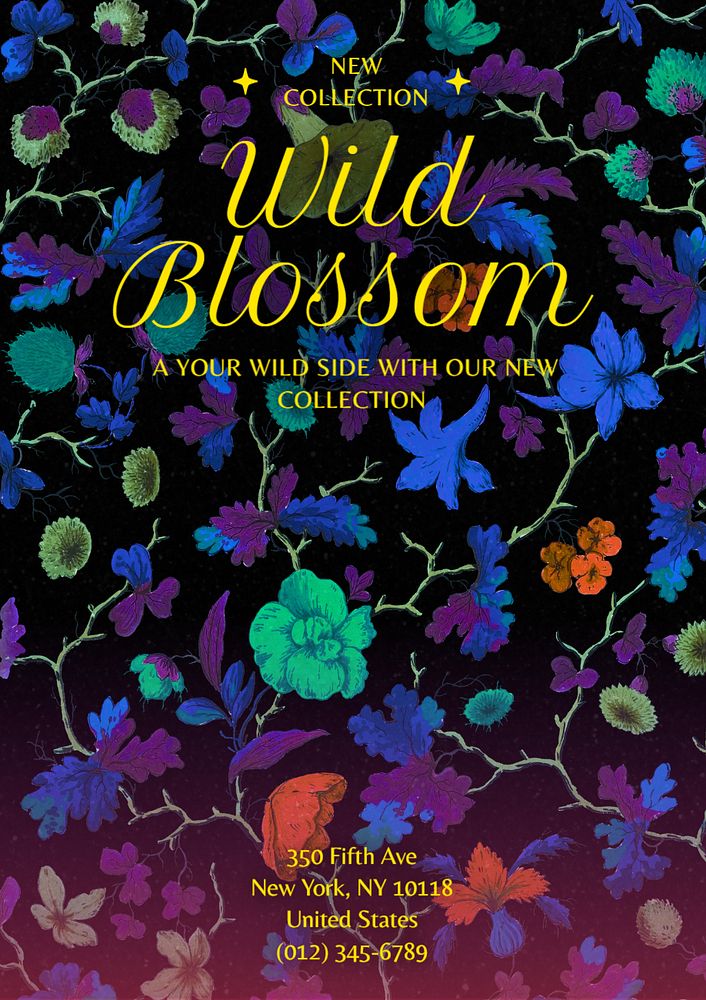 Wild blossom poster template, editable text and design