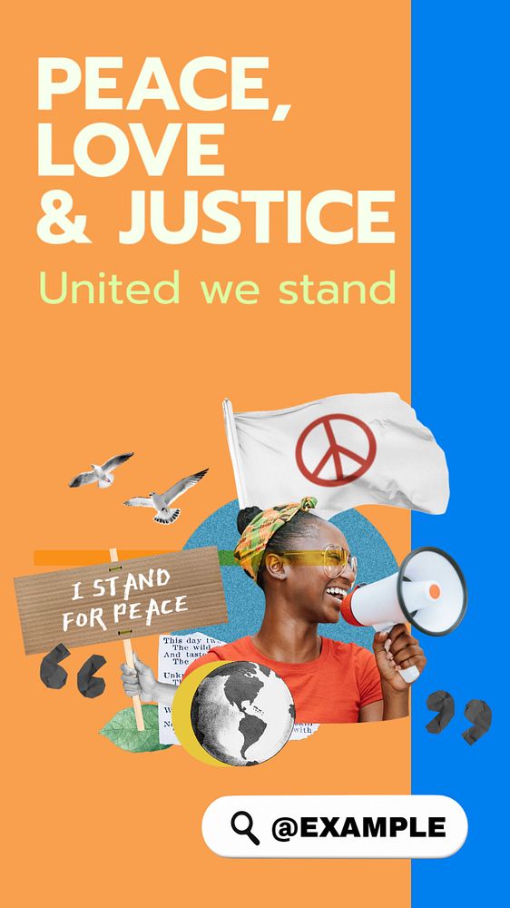 Peace, love & justice Instagram story template, editable design