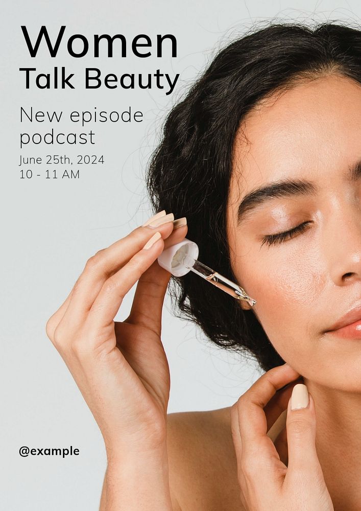 Women's beauty podcast  poster template, editable text and design