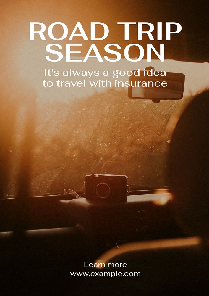 Road trip insurance  poster template, editable text and design