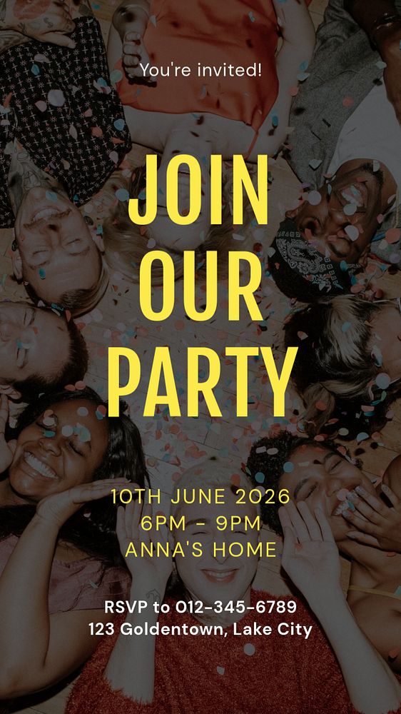 Join our party  Instagram story template, editable text