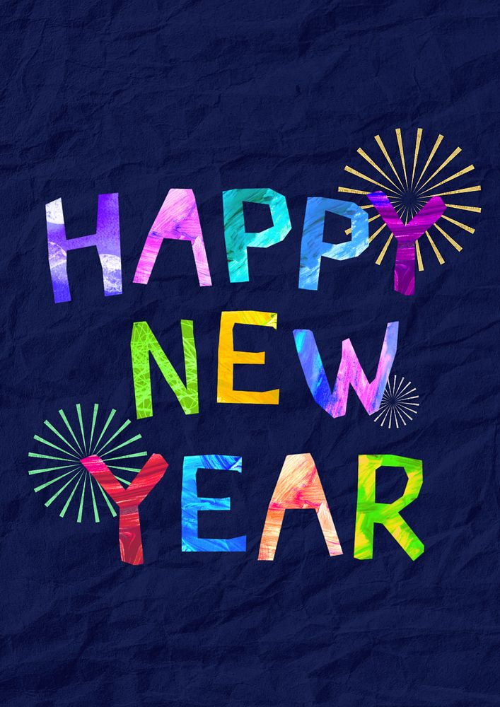 Happy New Year word, paper craft collage, editable design