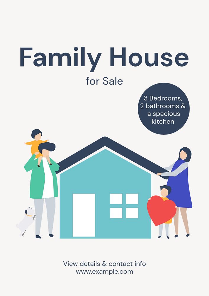 Family house sale  poster template, editable text and design