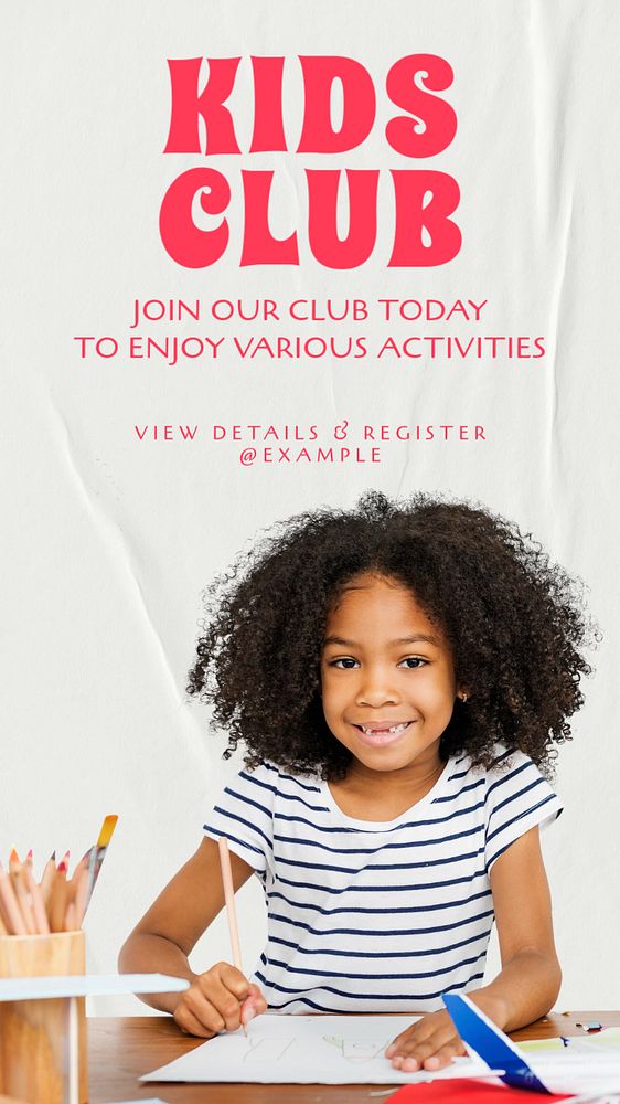 Kids club  Instagram story template, editable text