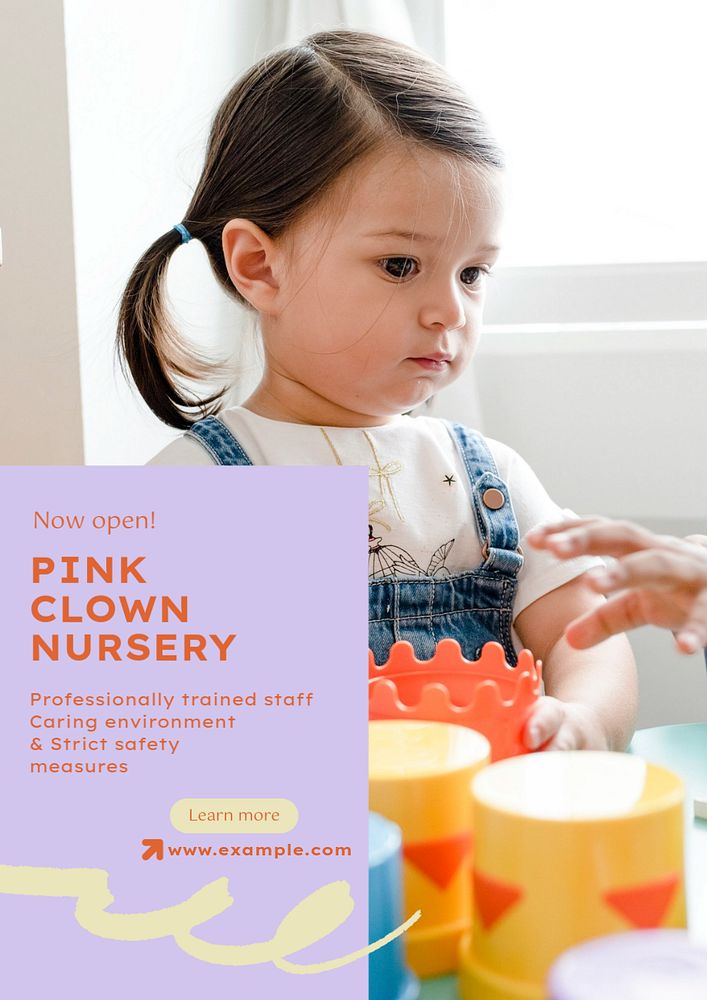 Pink Clown Nursery poster template, editable text and design