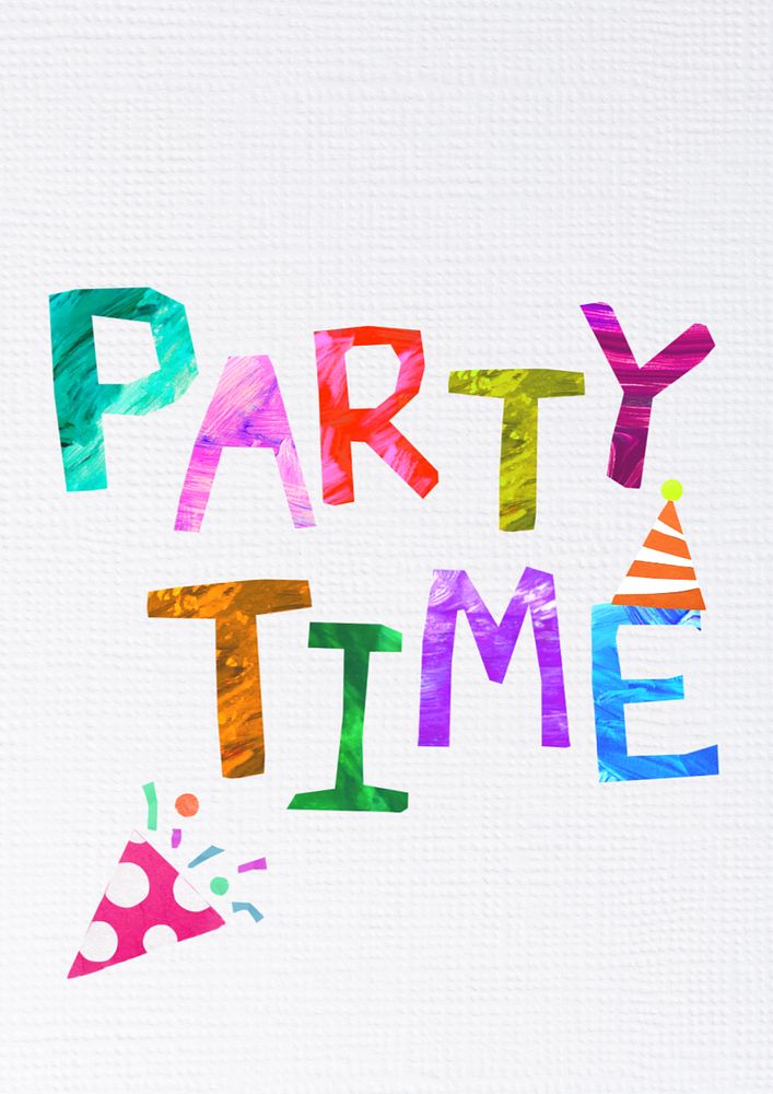 Party time word, paper craft collage, editable design