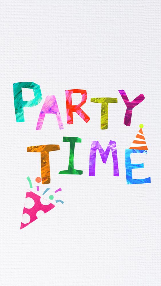 Party time word, paper craft collage, editable design