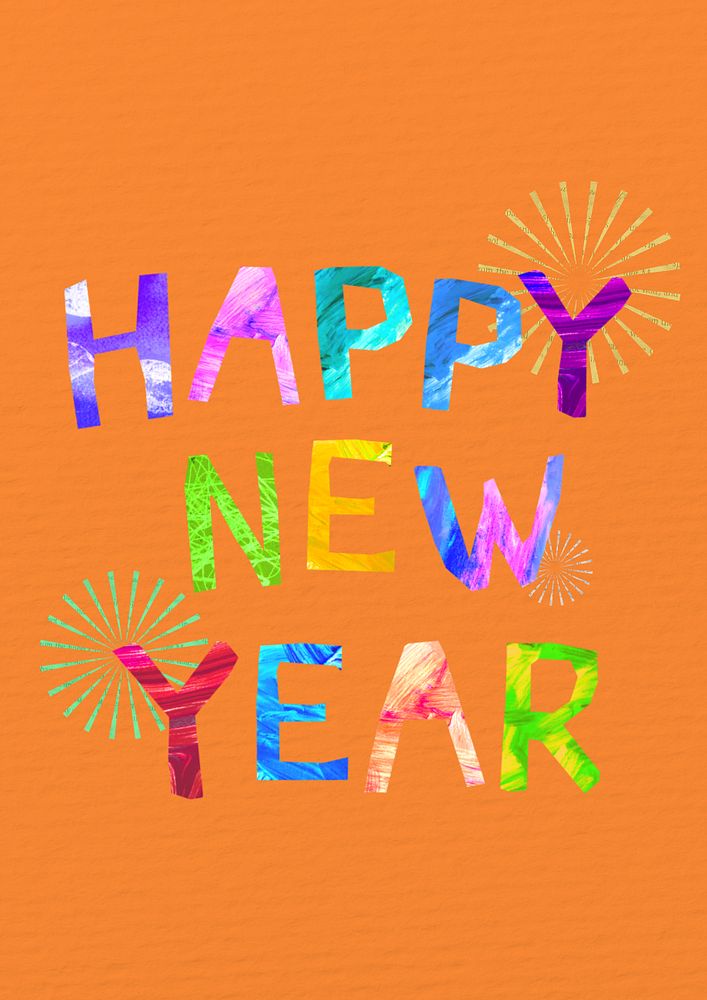 Happy New Year word, paper craft collage, editable design