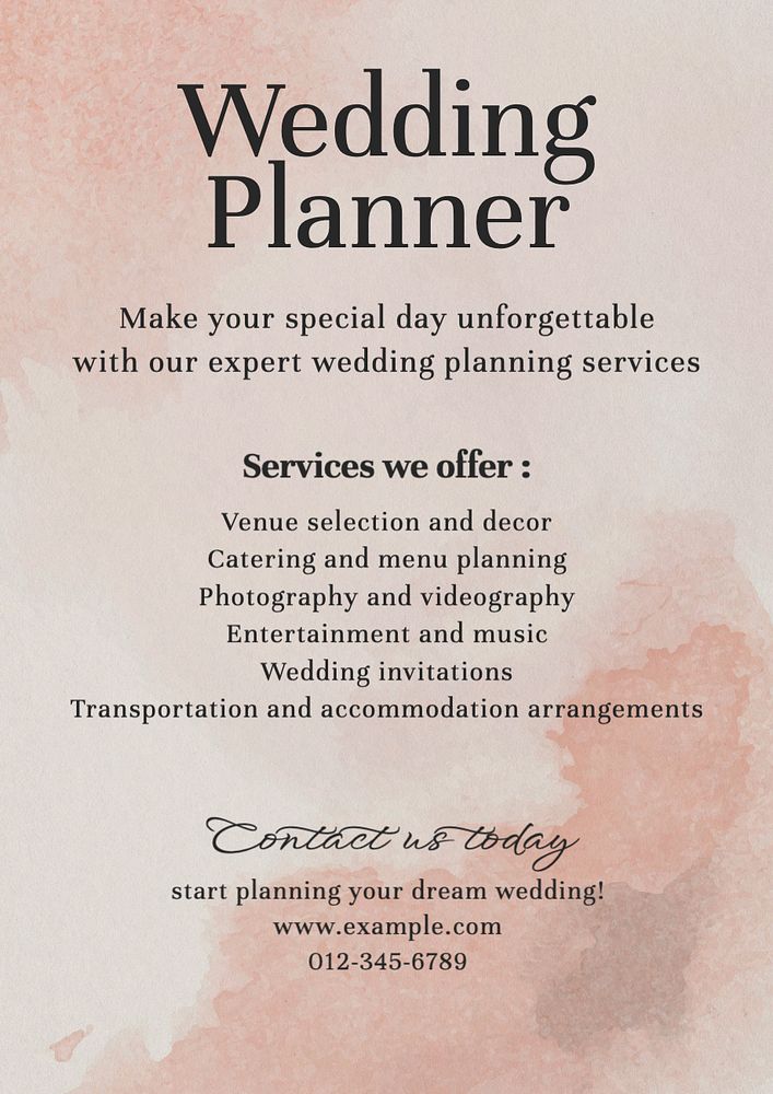 Wedding planner poster template, editable text and design