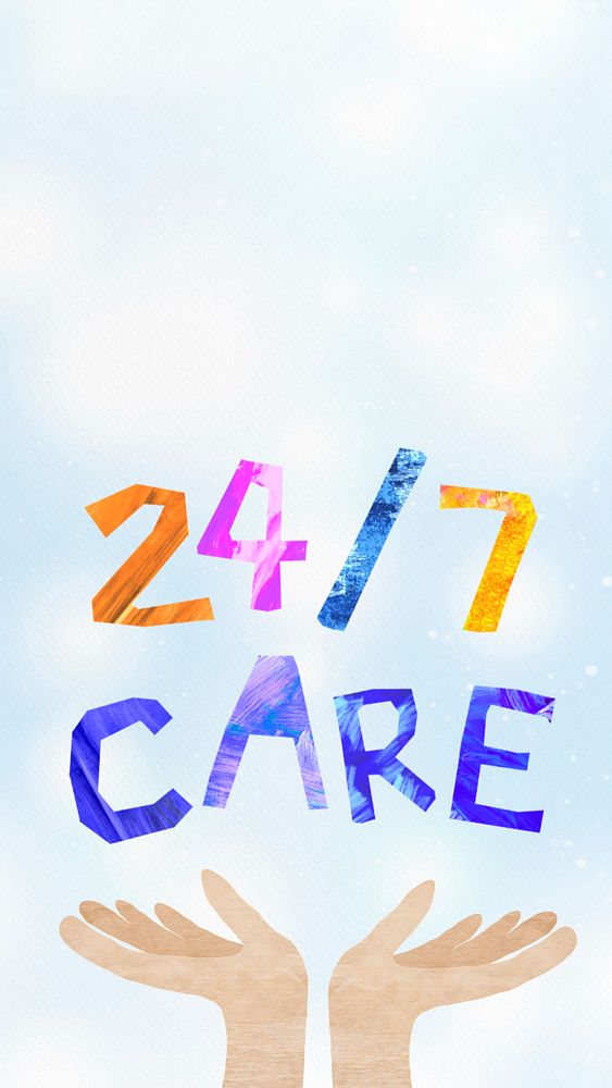 24/7 care word, paper craft collage, editable design