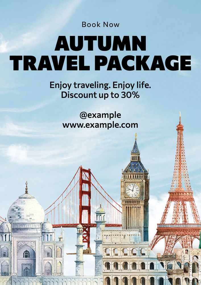 Autumn travel package  poster template, editable text and design