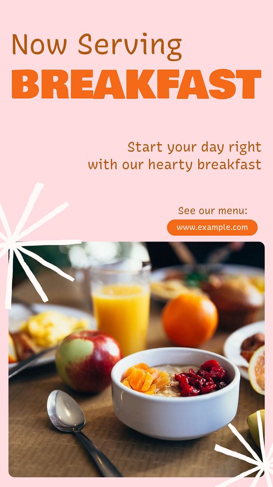 Breakfast restaurant ads Instagram story template, editable text