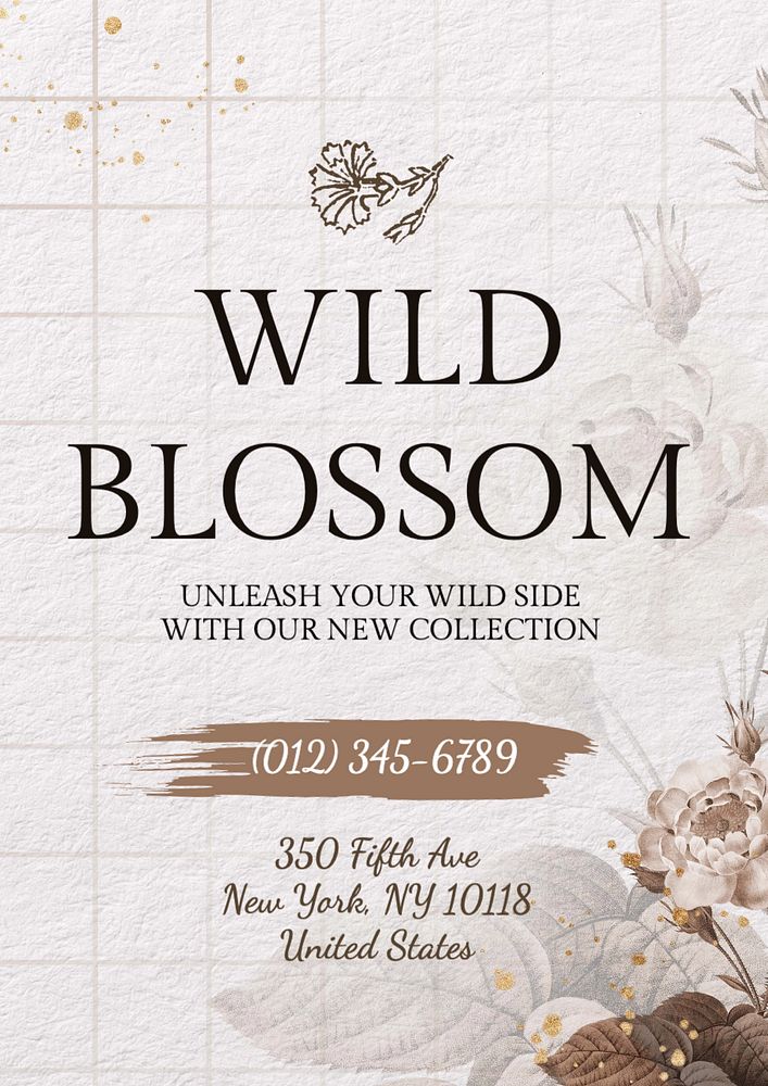 Wild blossom poster template, editable text and design