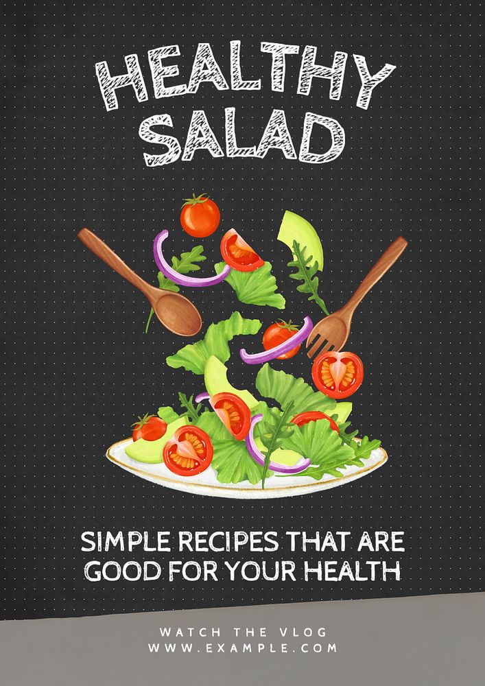 Healthy salad recipes  poster template, editable text and design