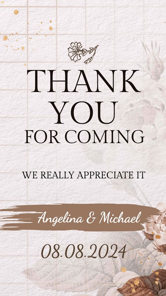 Wedding thank you Instagram story template, editable text