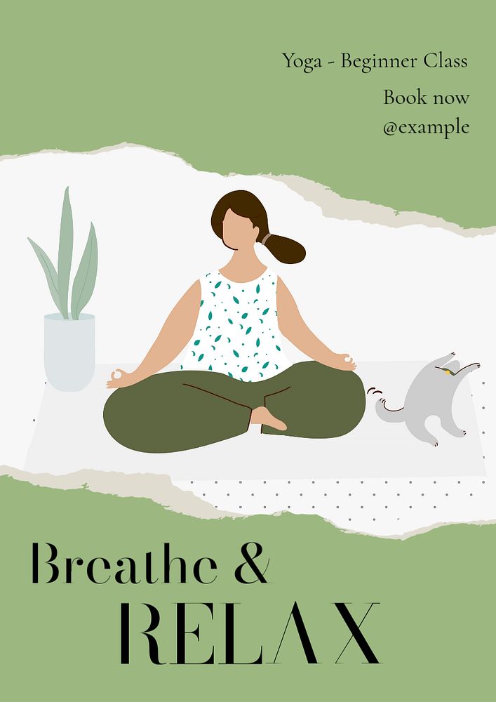 Breathe & relax, yoga  poster template, editable text and design