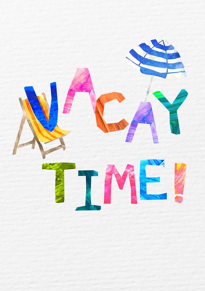 Vacay time word, Summer paper craft collage, editable design