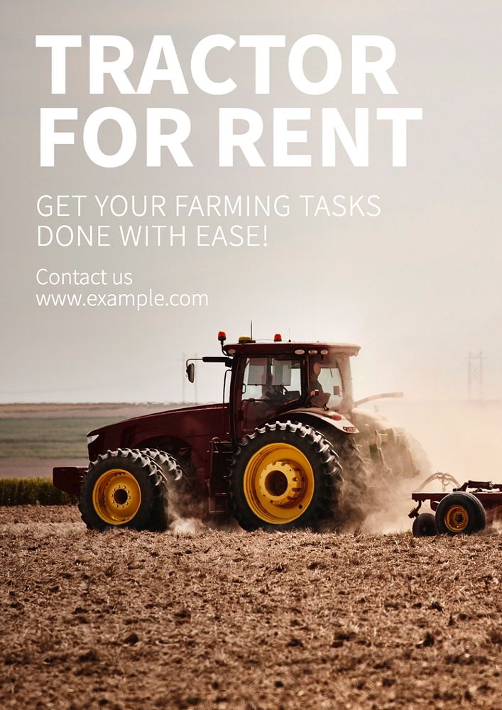 Tractor for rent poster template, editable text and design