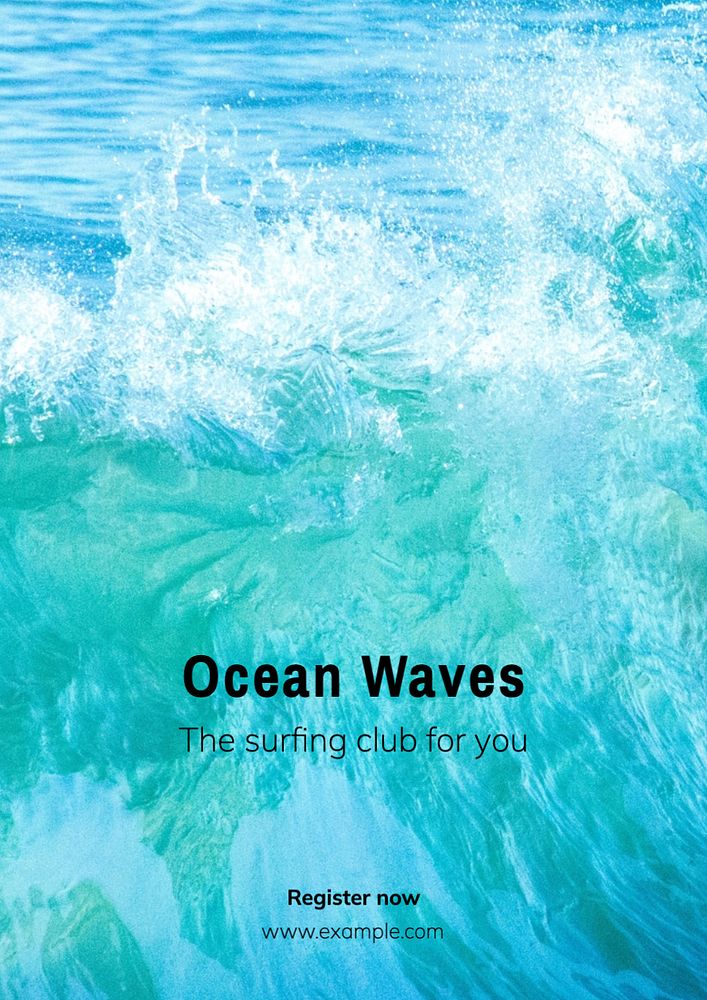 Ocean waves poster template, editable text and design