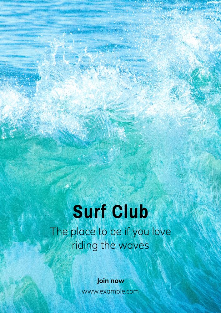 Surfing club poster template, editable text and design