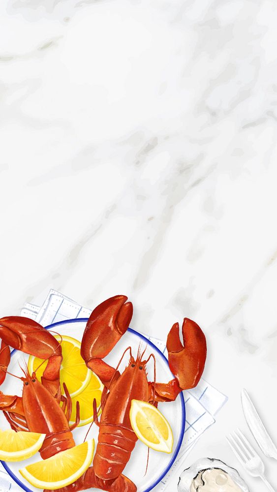 Lobster boil iPhone wallpaper, seafood digital painting, editable design