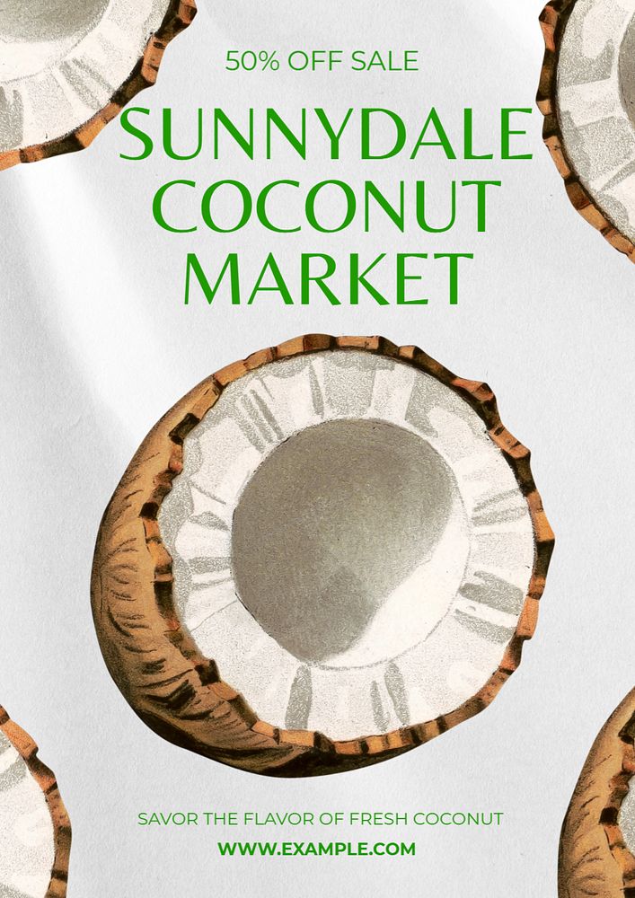 Coconut market poster template, editable text and design