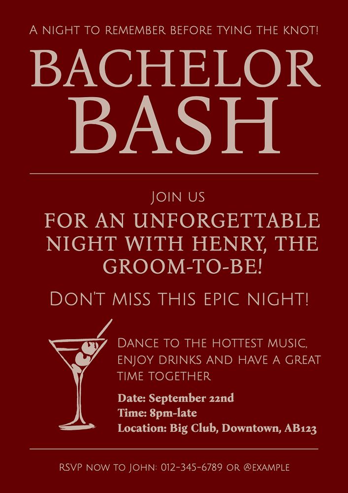 Bachelor bash poster template, editable text and design