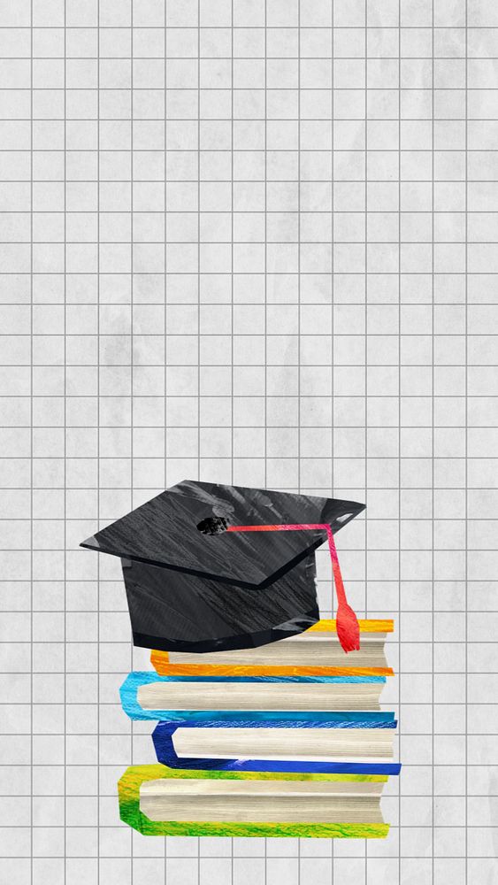 Stacked books education iPhone wallpaper, paper craft collage, editable design