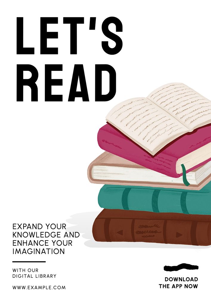 Reading & library poster template, editable text and design