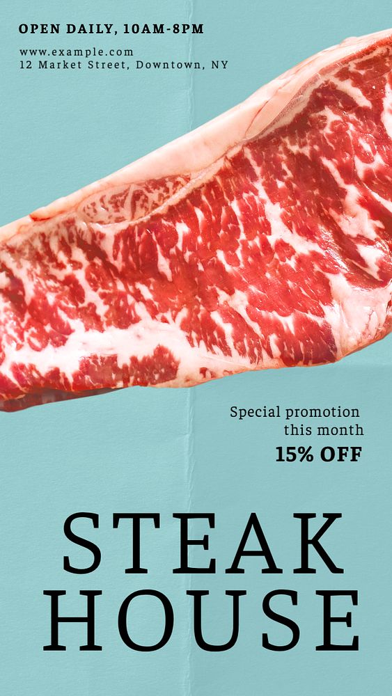 Steakhouse restaurant Instagram story template, editable text