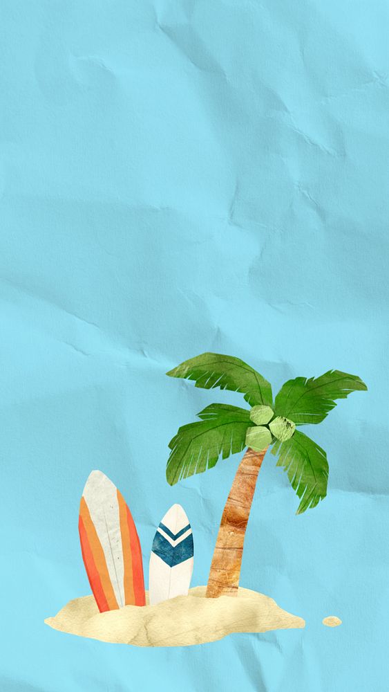 Summer beach iPhone wallpaper, paper craft collage, editable design