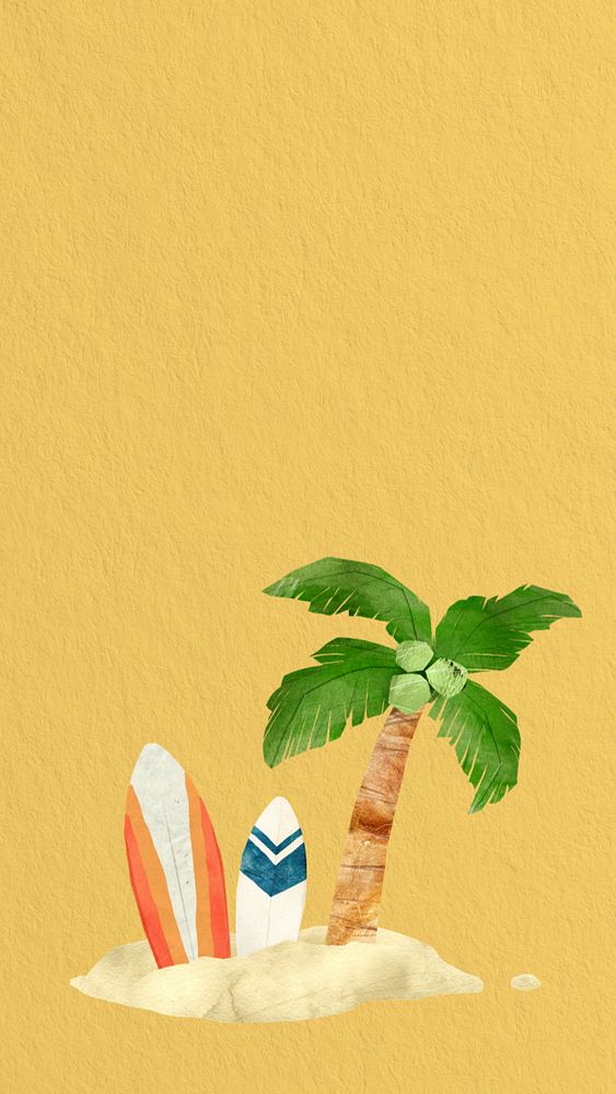 Summer beach iPhone wallpaper, paper craft collage, editable design