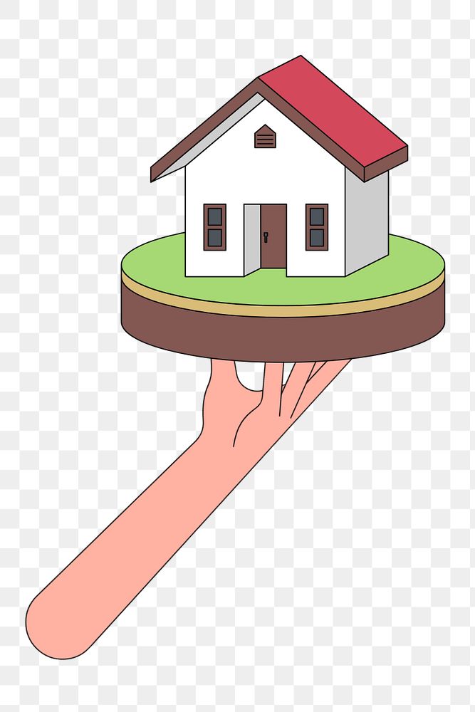 Hand holding house model, flat graphic set, editable design