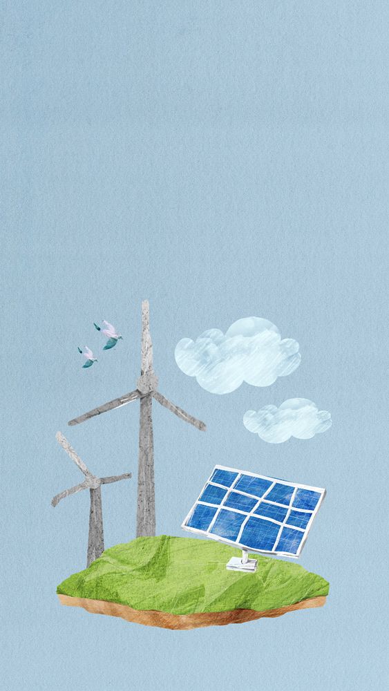 Renewable energy environment iPhone wallpaper, paper craft collage, editable design