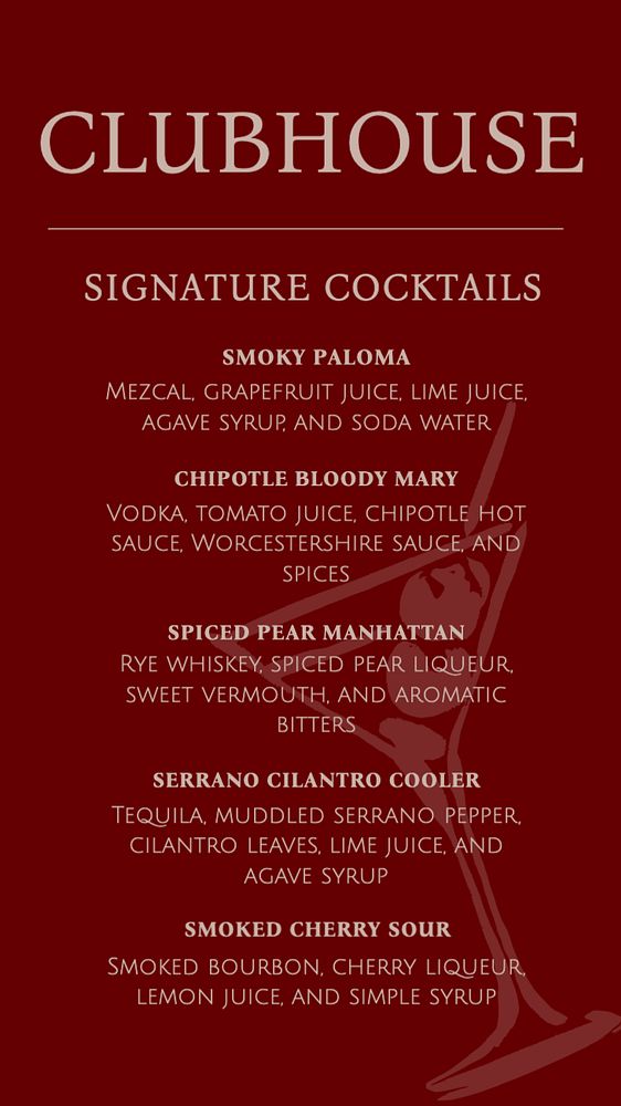 Cocktail menu Instagram story template, editable text