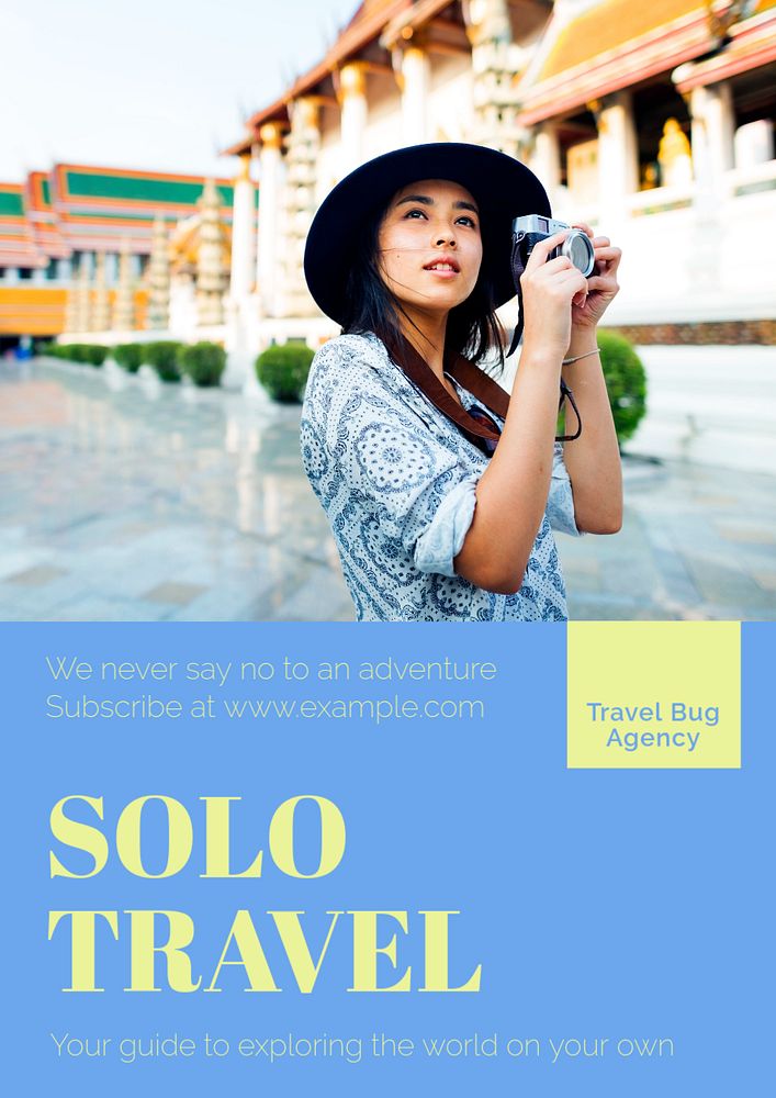 Solo travel  poster template, editable text and design