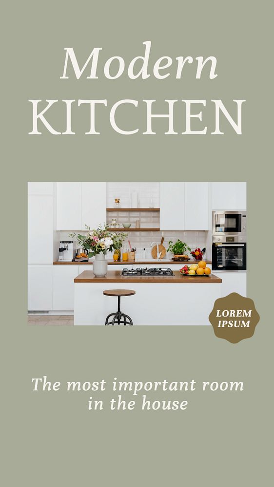 Kitchen design  Instagram story template, editable text