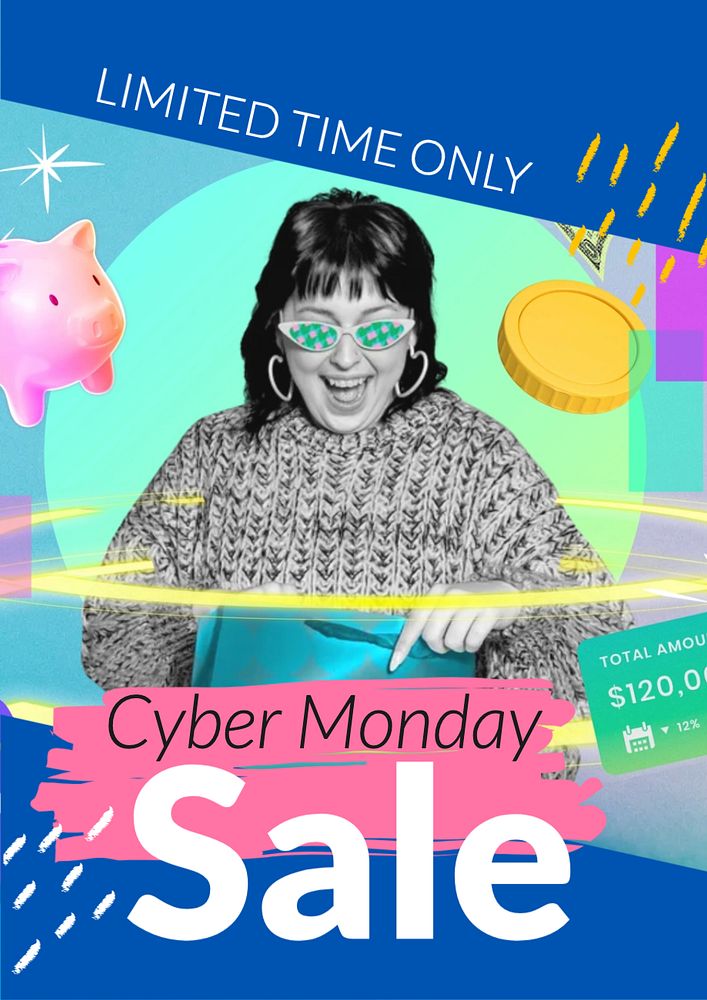 Cyber Monday sale poster template, editable text and design