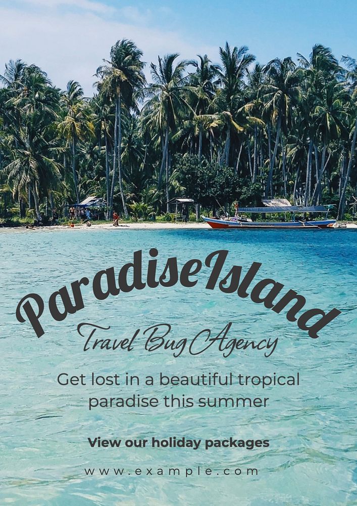 Paradise island poster template, editable text and design