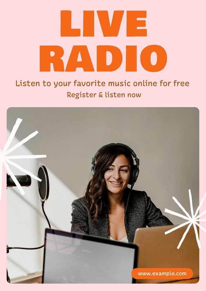 Live radio  poster template, editable text and design