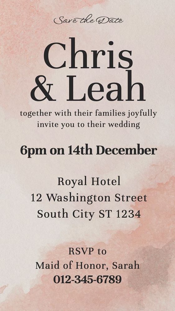 Wedding invitation Instagram story template, editable text