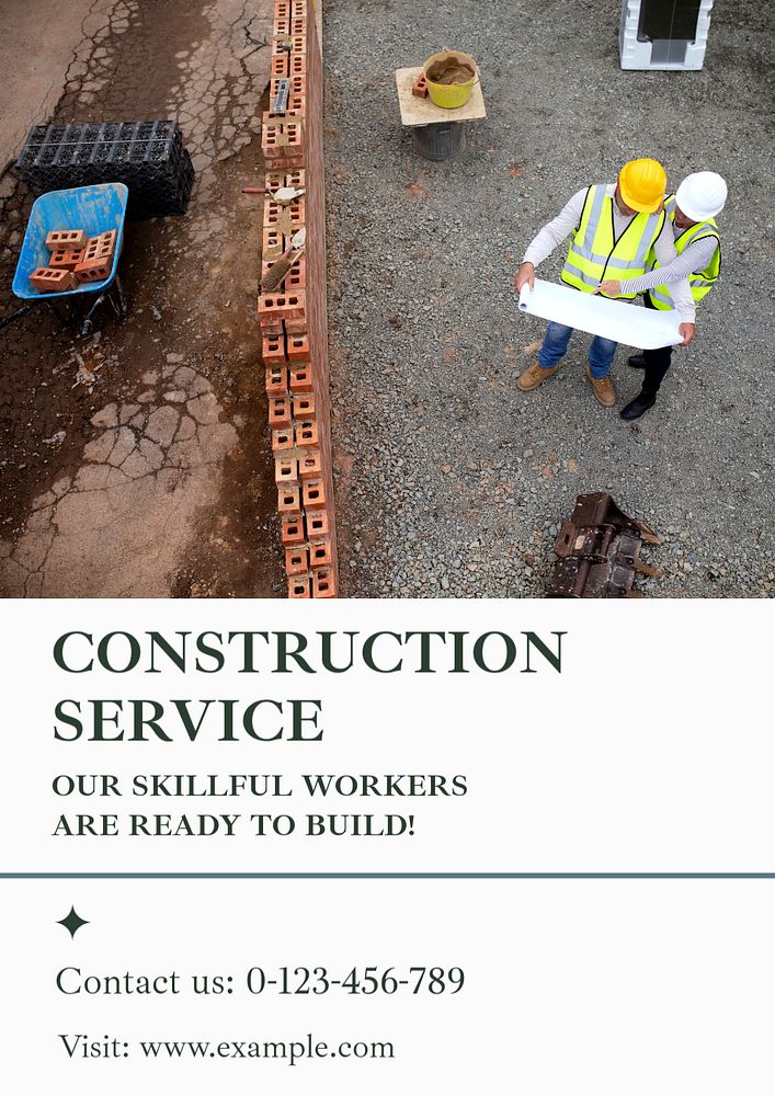 Construction service  poster template, editable text and design