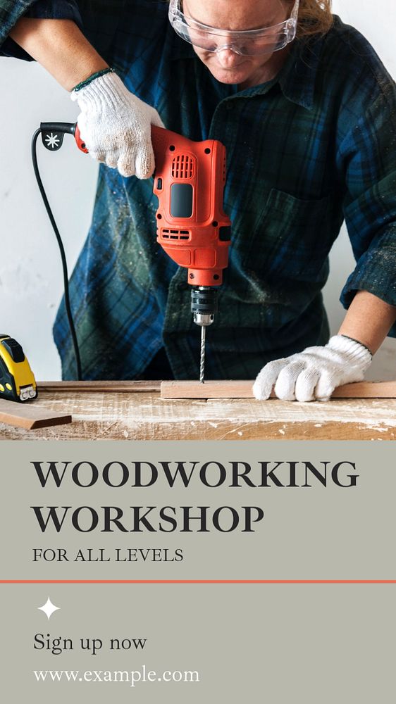 Woodworking workshop  Instagram story template, editable text