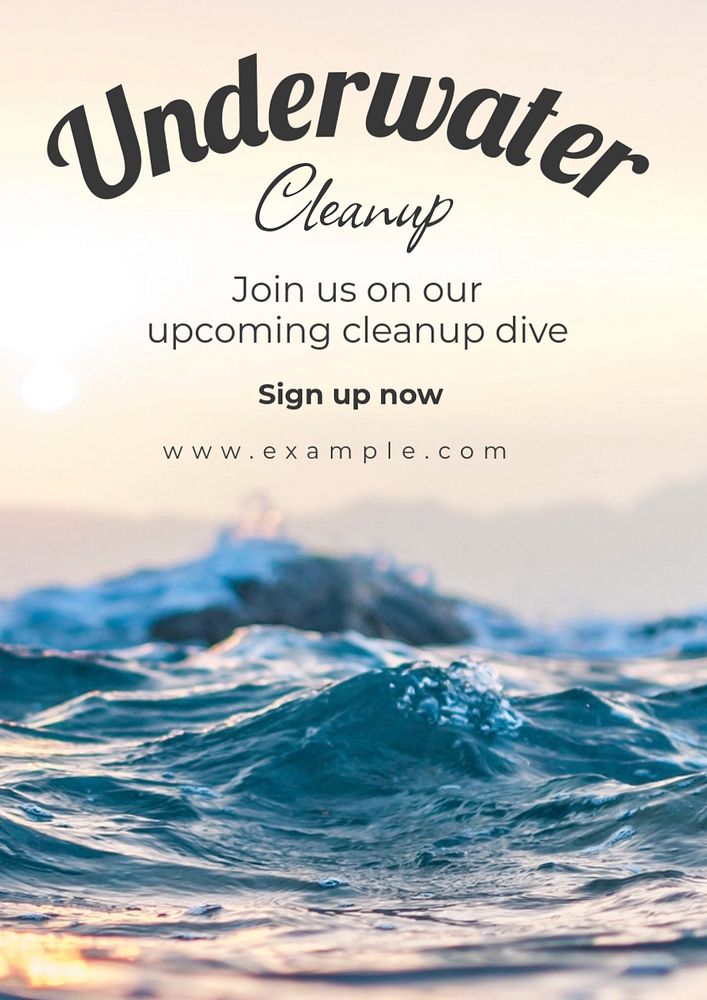 Underwater cleanup poster template, editable text and design