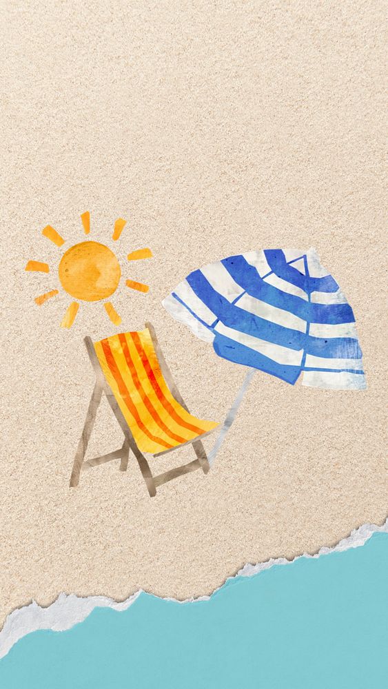 Summer beach iPhone wallpaper, paper craft collage, editable design