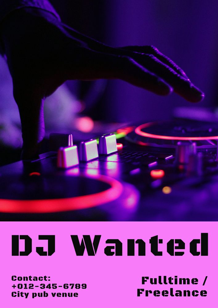 DJ wanted poster template, editable text and design