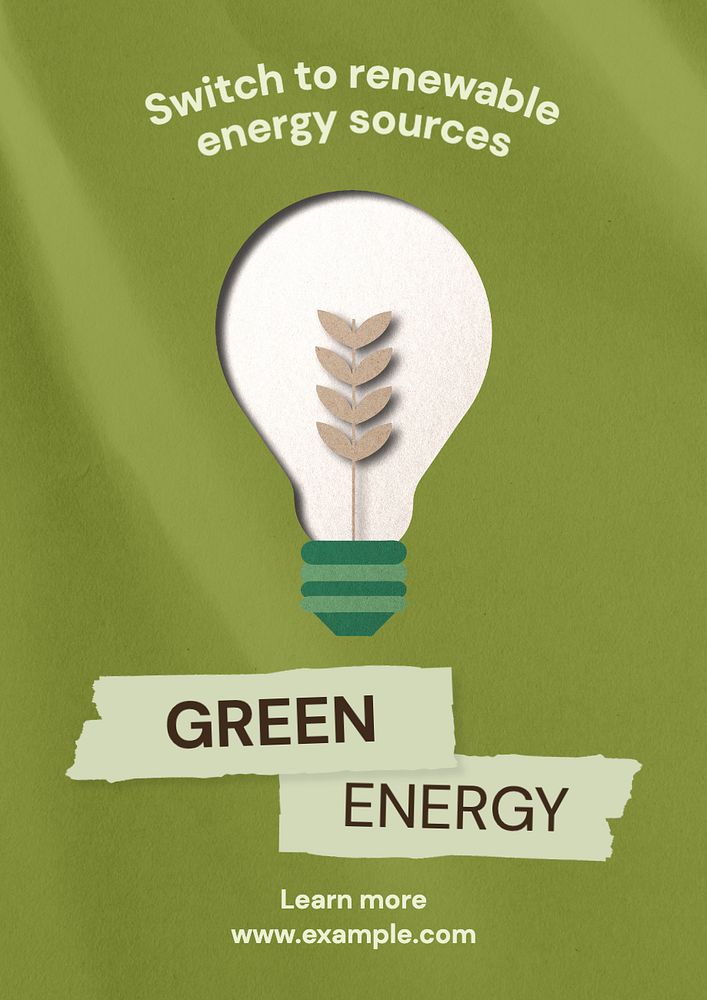 Green energy  poster template, editable text and design