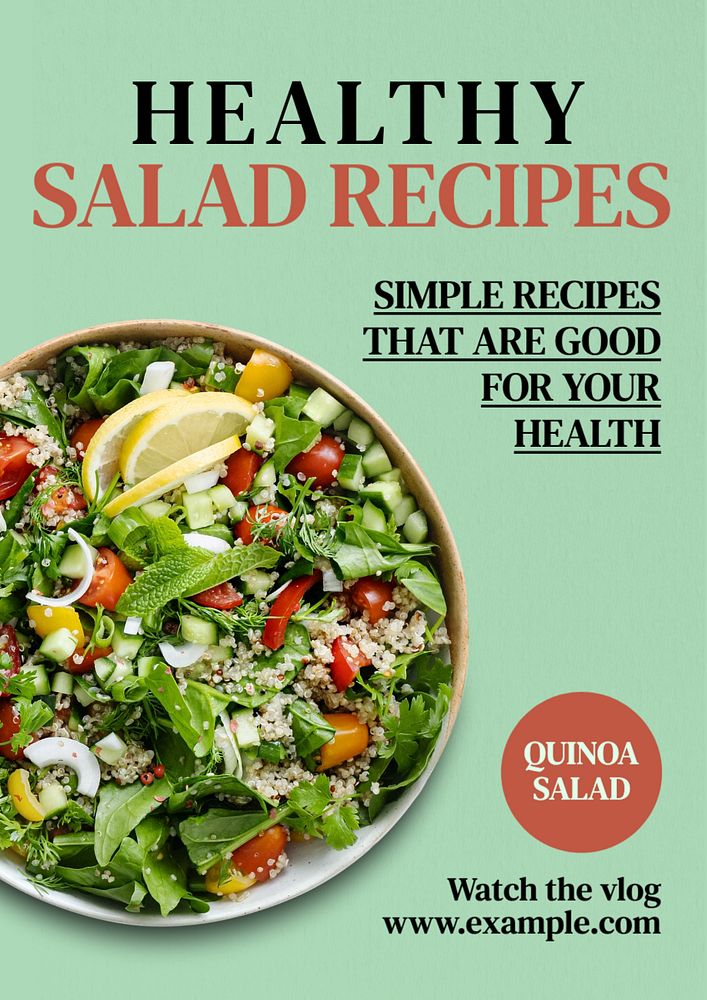 Healthy salad recipes  poster template, editable text and design