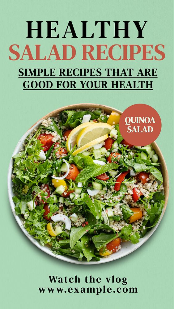 Healthy salad recipes  Instagram story template, editable text