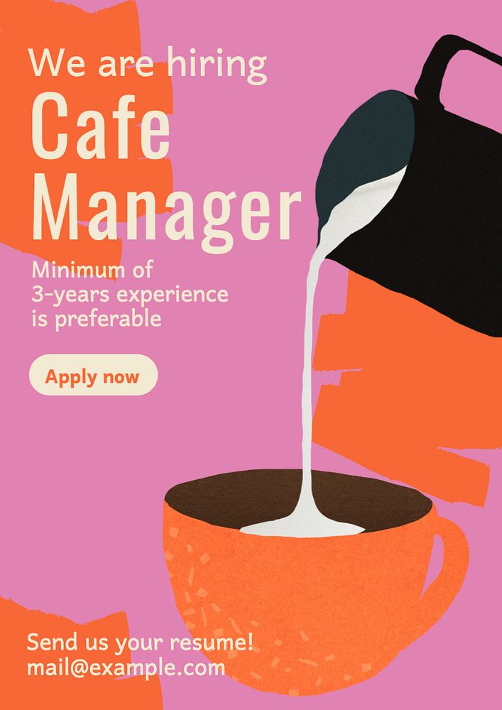 Cafe manager job   poster template, editable text and design